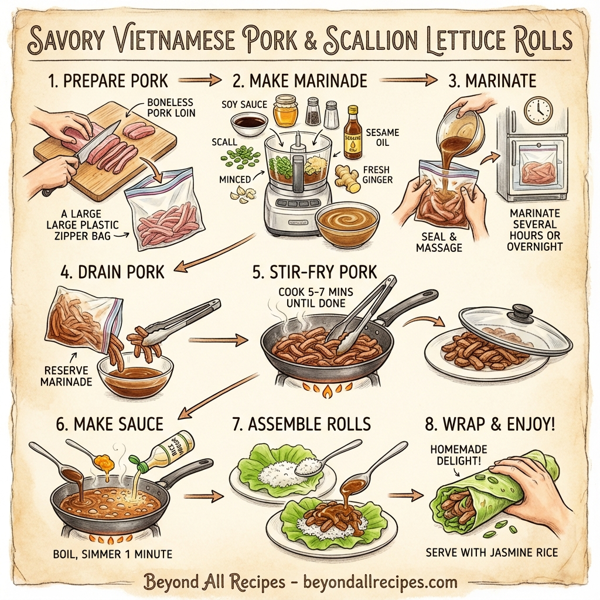Savory Vietnamese Pork & Scallion Lettuce Rolls instructions