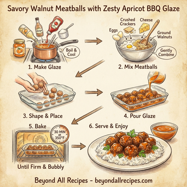 Savory Walnut Meatballs with Zesty Apricot BBQ Glaze instructions