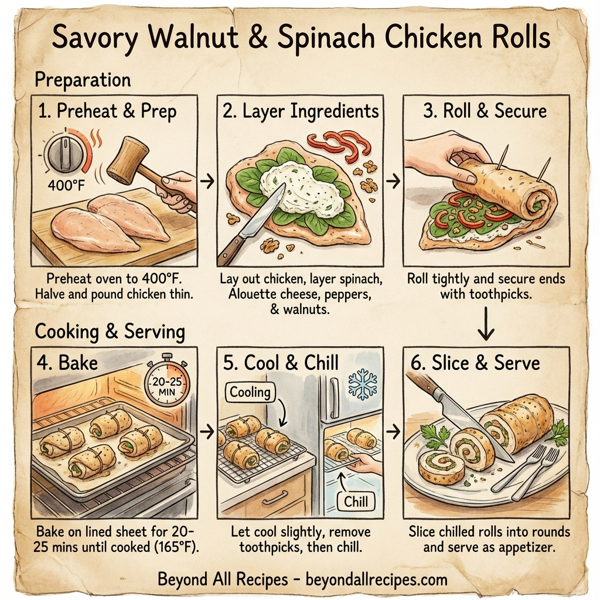 Savory Walnut & Spinach Chicken Rolls instructions