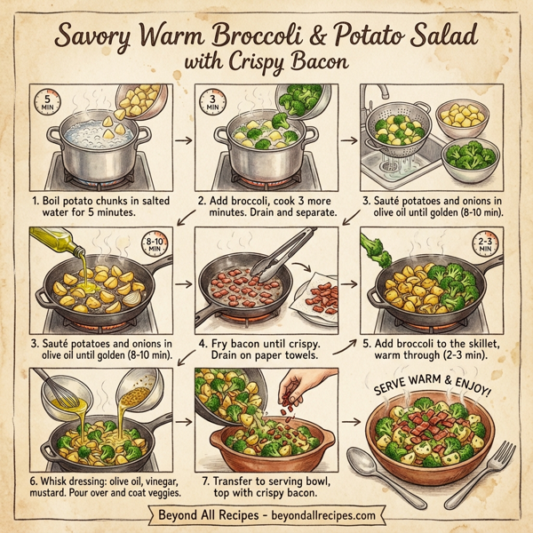 Savory Warm Broccoli and Potato Salad with Crispy Bacon instructions