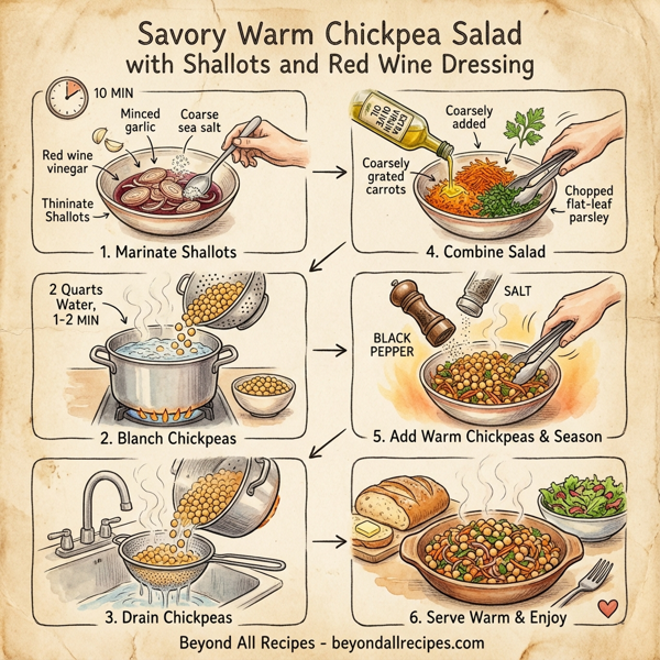Savory Warm Chickpea Salad with Shallots and Red Wine Dressing instructions