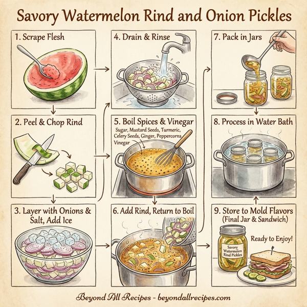 Savory Watermelon Rind and Onion Pickles instructions