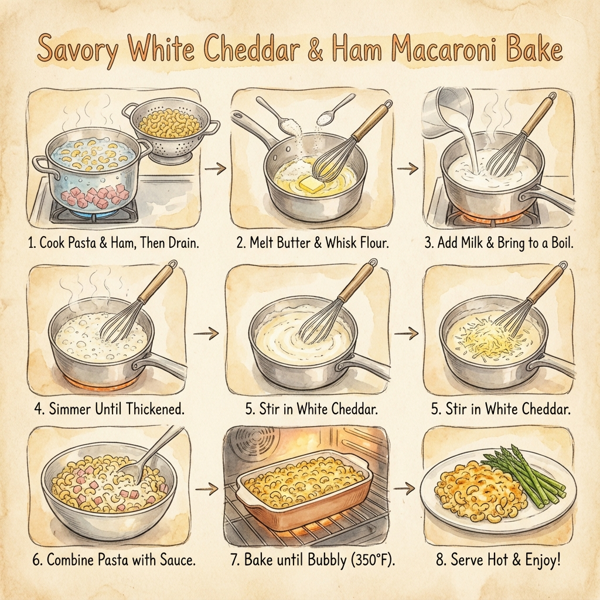Savory White Cheddar & Ham Macaroni Bake instructions