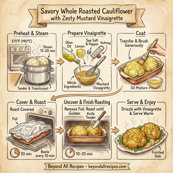 Savory Whole Roasted Cauliflower with Zesty Mustard Vinaigrette instructions