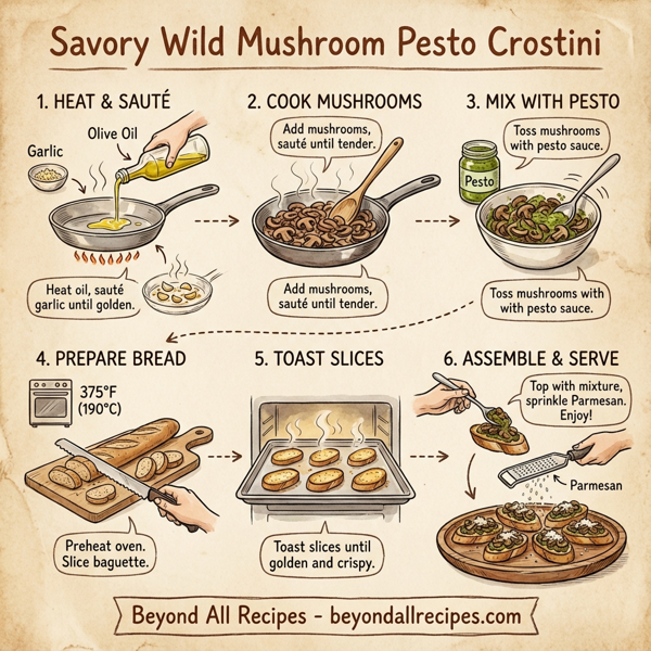 Savory Wild Mushroom Pesto Crostini instructions