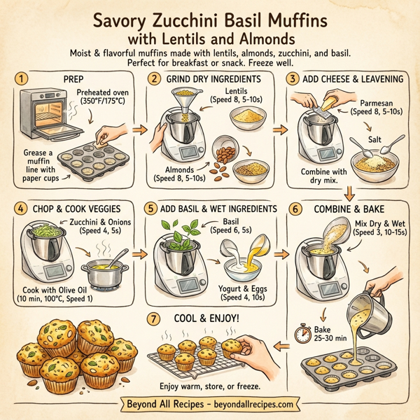 Savory Zucchini Basil Muffins with Lentils and Almonds instructions