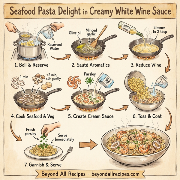 Seafood Pasta Delight in Creamy White Wine Sauce instructions
