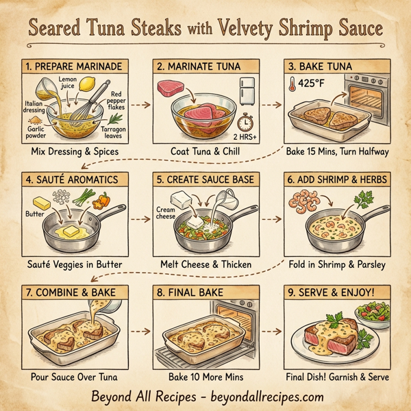 Seared Tuna Steaks with Velvety Shrimp Sauce instructions