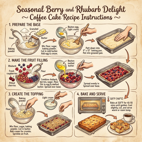 Seasonal Berry and Rhubarb Delight Coffee Cake instructions