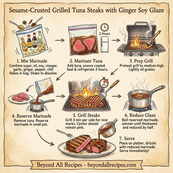 Sesame-Crusted Grilled Tuna Steaks with Ginger Soy Glaze instructions