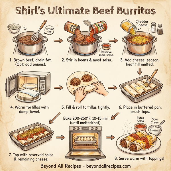 Shirl's Ultimate Beef Burritos instructions
