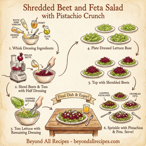 Shredded Beet and Feta Salad with Pistachio Crunch instructions