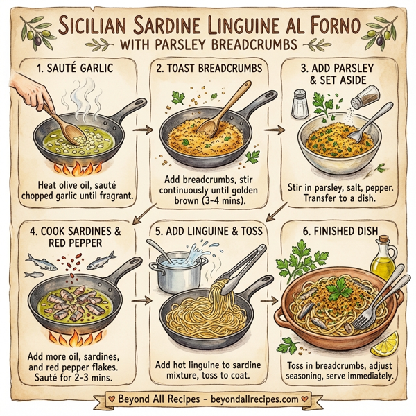 Sicilian Sardine Linguine Al Forno with Parsley Breadcrumbs instructions