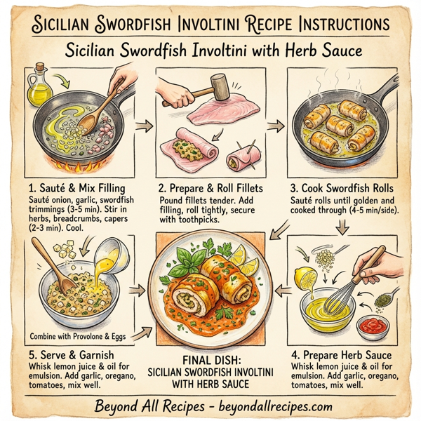 Sicilian Swordfish Involtini with Herb Sauce instructions