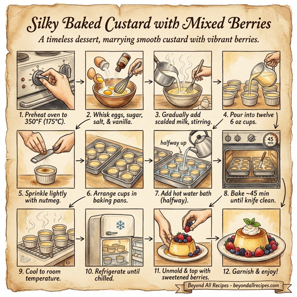 Silky Baked Custard with Mixed Berries instructions