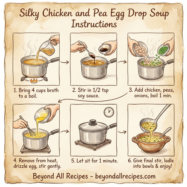 Silky Chicken and Pea Egg Drop Soup instructions