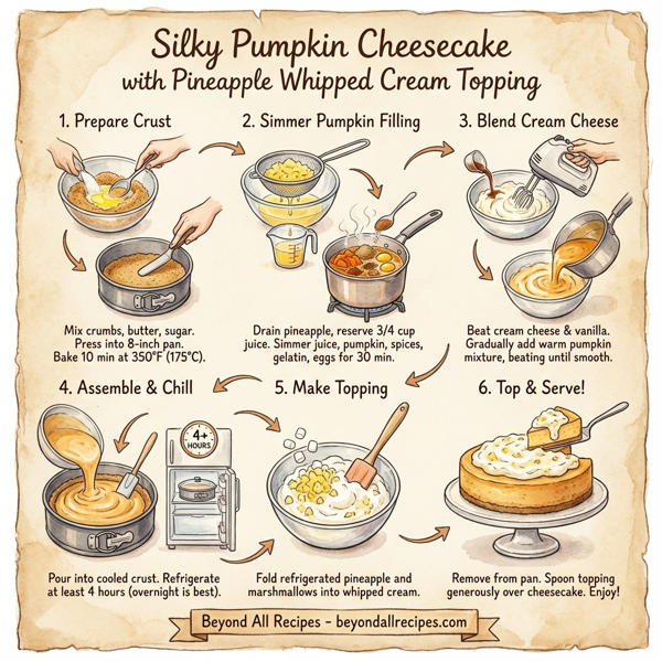 Silky Pumpkin Cheesecake with Pineapple Whipped Cream Topping instructions
