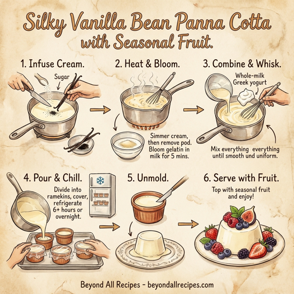 Silky Vanilla Bean Panna Cotta with Seasonal Fruit instructions