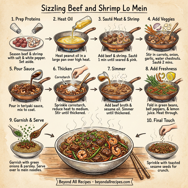 Sizzling Beef and Shrimp Lo Mein instructions