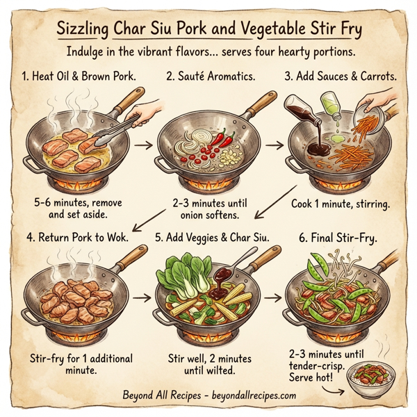 Sizzling Char Siu Pork and Vegetable Stir Fry instructions