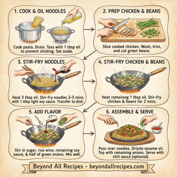 Sizzling Chicken Chow Mein with Fresh Green Beans instructions