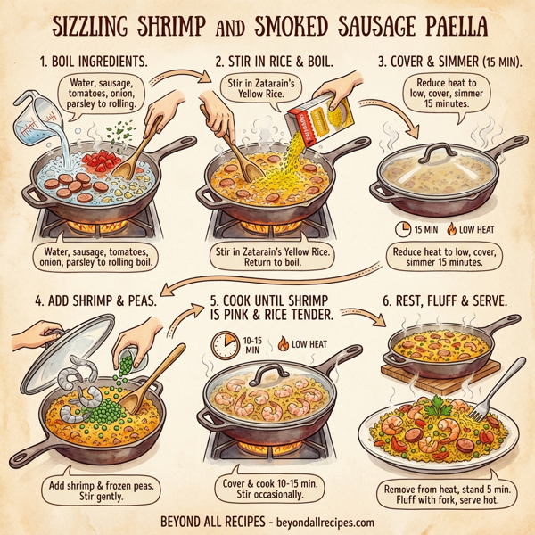 Sizzling Shrimp and Smoked Sausage Paella instructions