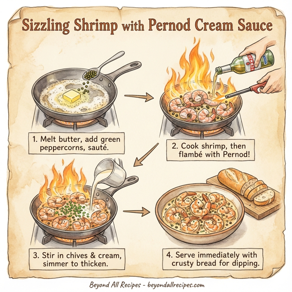Sizzling Shrimp with Pernod Cream Sauce instructions