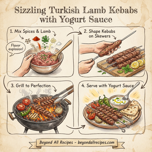 Sizzling Turkish Lamb Kebabs with Yogurt Sauce instructions