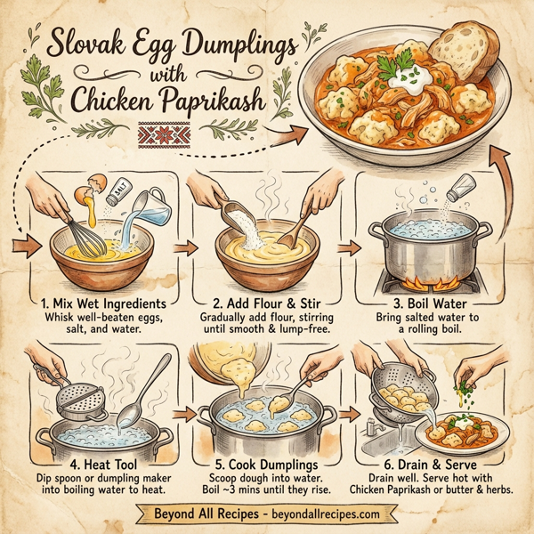 Slovak Egg Dumplings with Chicken Paprikash instructions