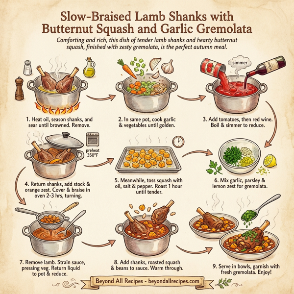 Slow-Braised Lamb Shanks with Butternut Squash and Garlic Gremolata instructions