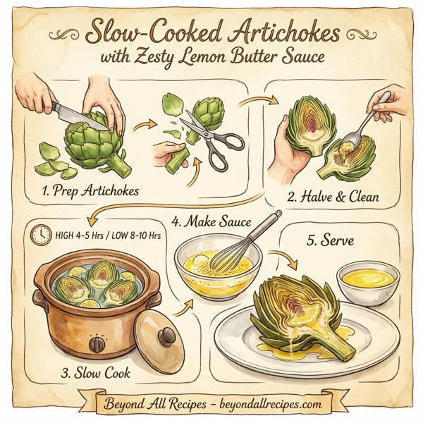 Slow-Cooked Artichokes with Zesty Lemon Butter Sauce instructions