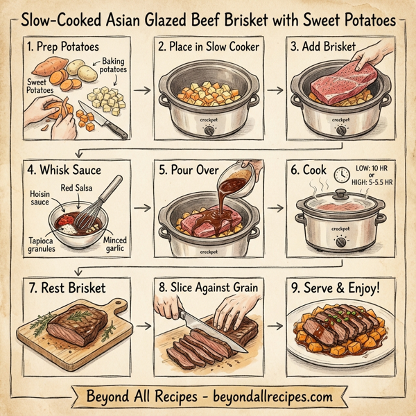 Slow-Cooked Asian Glazed Beef Brisket with Sweet Potatoes instructions