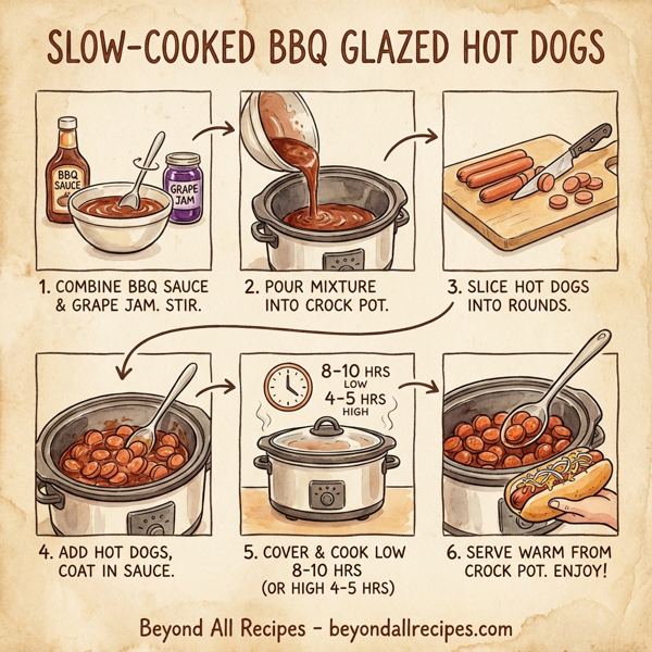 Slow-Cooked BBQ Glazed Hot Dogs instructions
