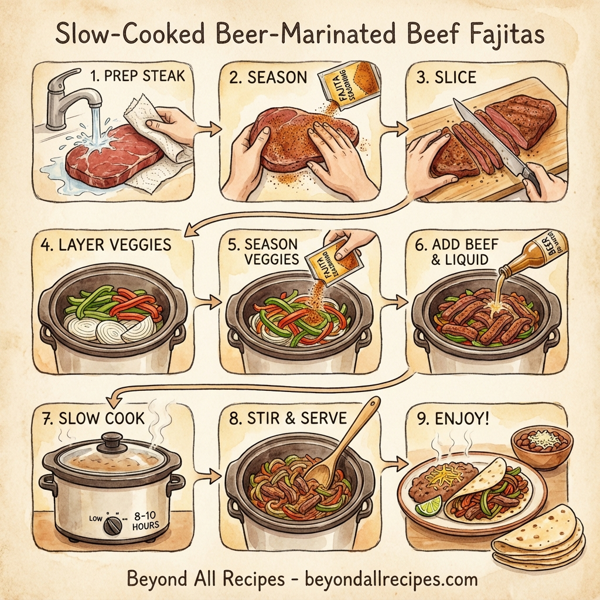Slow-Cooked Beer-Marinated Beef Fajitas instructions