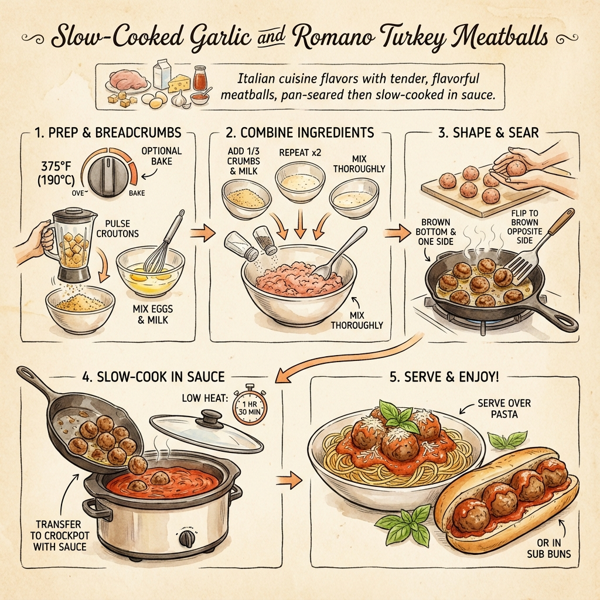 Slow-Cooked Garlic and Romano Turkey Meatballs instructions
