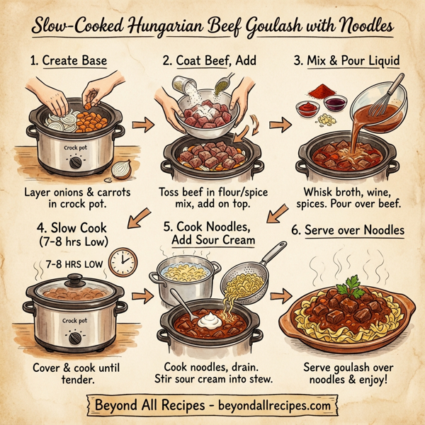 Slow-Cooked Hungarian Beef Goulash with Noodles instructions