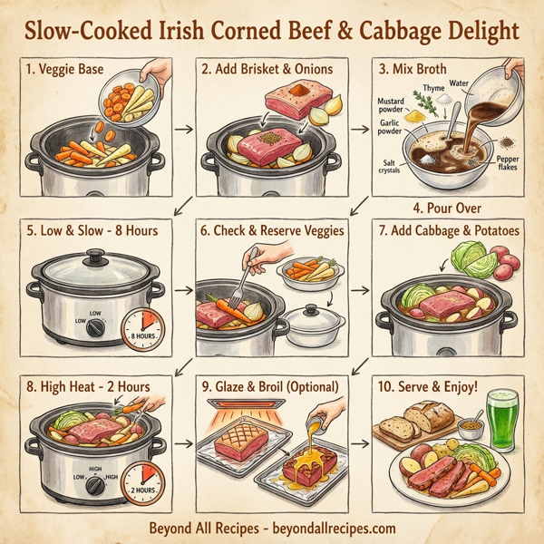 Slow-Cooked Irish Corned Beef & Cabbage Delight instructions