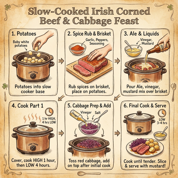 Slow-Cooked Irish Corned Beef & Cabbage Feast instructions