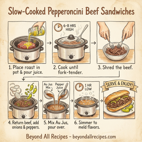 Slow-Cooked Pepperoncini Beef Sandwiches instructions