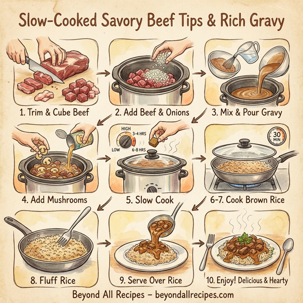 Slow-Cooked Savory Beef Tips & Rich Gravy instructions