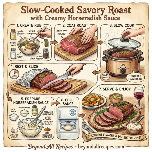Slow-Cooked Savory Roast with Creamy Horseradish Sauce instructions
