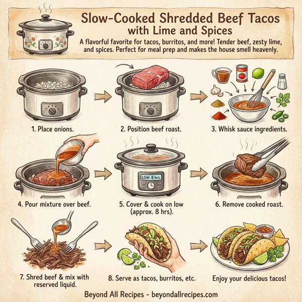 Slow-Cooked Shredded Beef Tacos with Lime and Spices instructions