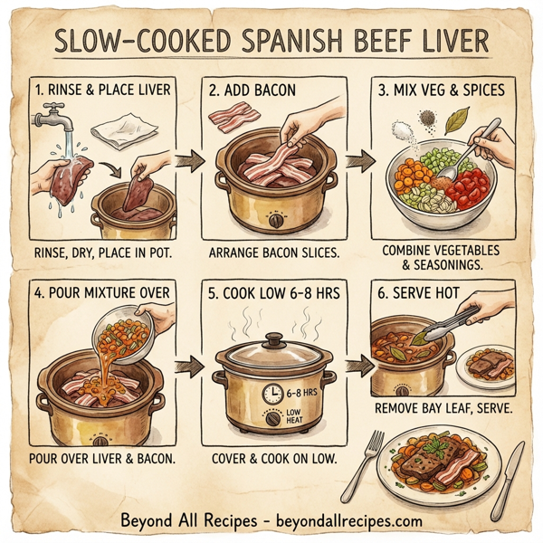 Slow-Cooked Spanish Beef Liver with Bacon and Vegetables instructions