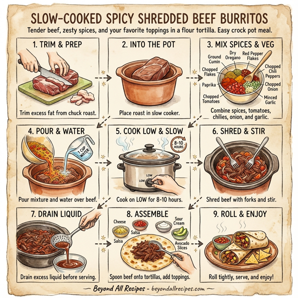 Slow-Cooked Spicy Shredded Beef Burritos instructions
