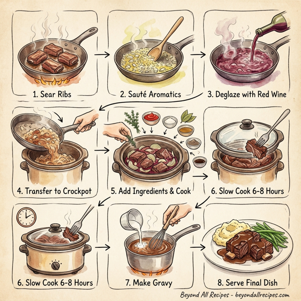 Slow-Cooked Tender Beef Short Ribs with Luxurious Red Wine Gravy instructions