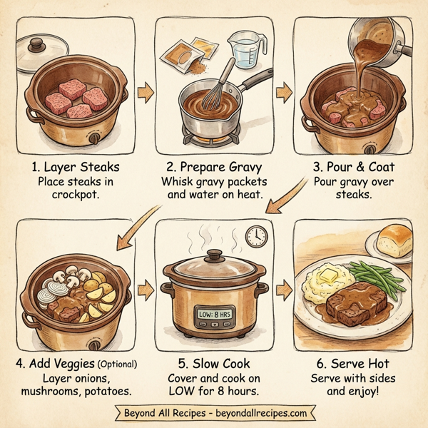 Slow-Cooked Tender Cube Steak with Rich Gravy instructions