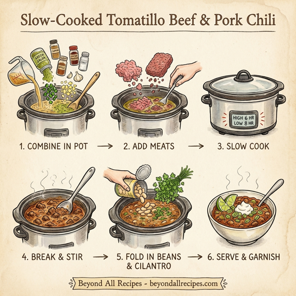 Slow-Cooked Tomatillo Beef & Pork Chili instructions