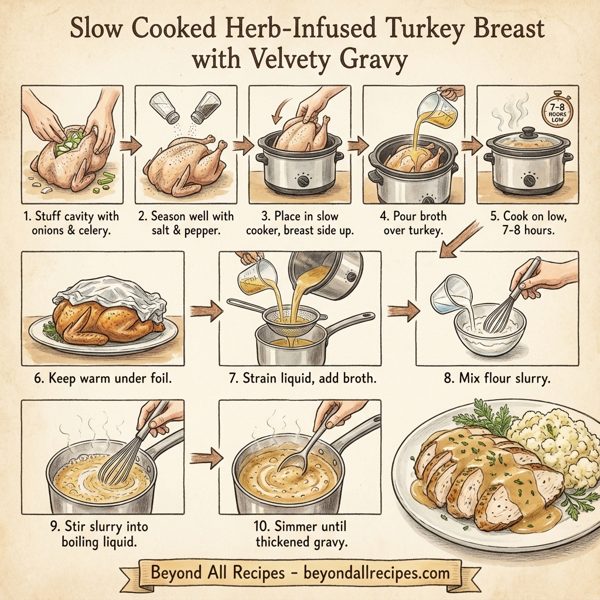 Slow Cooked Herb-Infused Turkey Breast with Velvety Gravy instructions