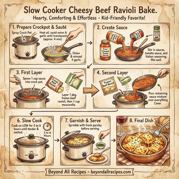 Slow Cooker Cheesy Beef Ravioli Bake instructions