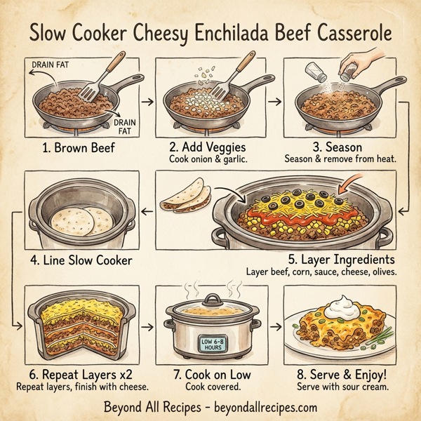 Slow Cooker Cheesy Enchilada Beef Casserole instructions